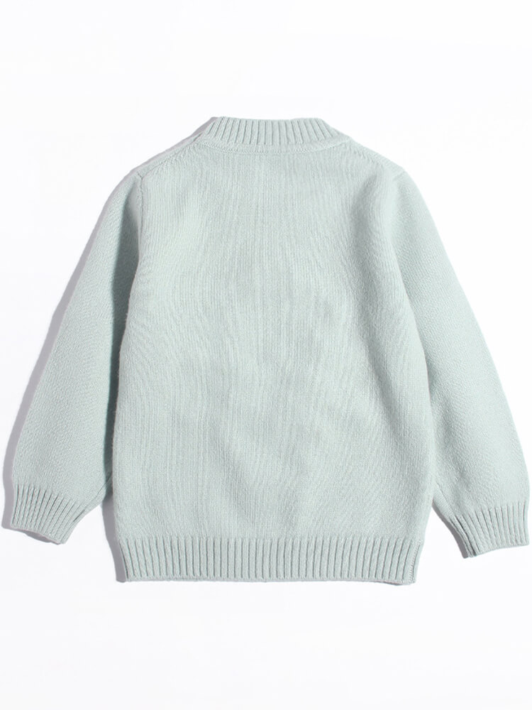 Soft Mint Green Cashmere Sweater with 3D Fleece Flowers